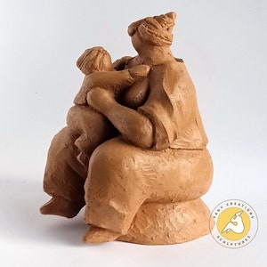 Mother sculpture, ceramic sculpture, mother and child, mother and baby