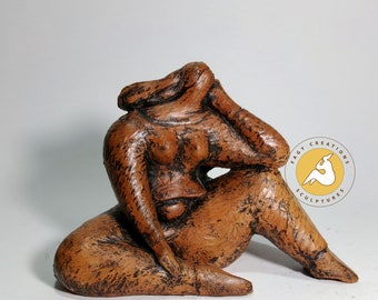 Ceramic woman statue, meditation figurine, pottery sculpture, ceramic statuette