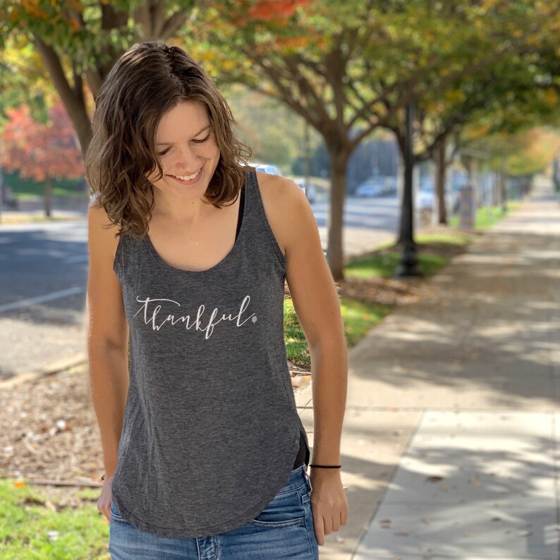Men THANKFUL T Shirt with Positive Saying Get Matching Women Kid charcoal women tank