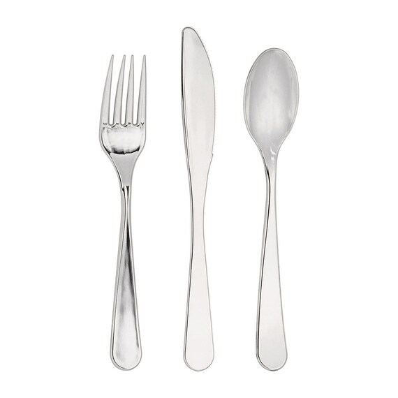 Disposable Cutlery | Plastic Silverware Set - Plastic Utensil - Reusable  Plastic Silverware - Disposable Silverware - Plastic Cutlery - 24pc