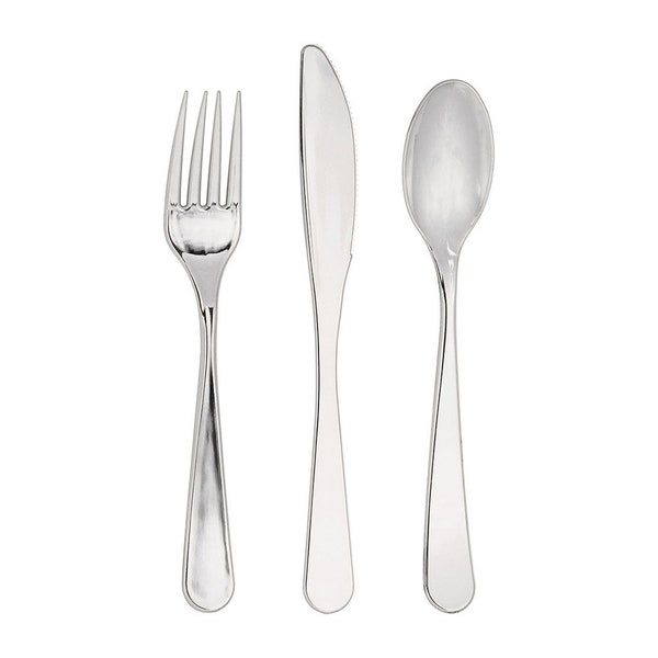 Disposable Plastic Silverware Silver Cutlery Set