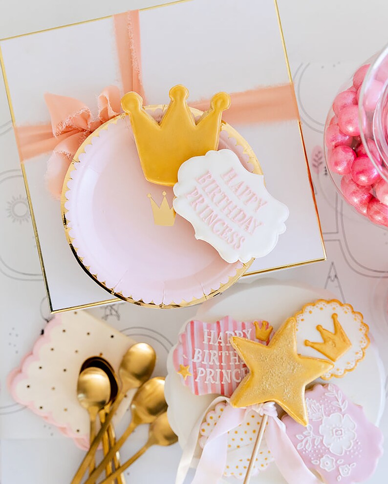 Princess Plates Pink & Gold Plates Gold Crown Pink Etsy