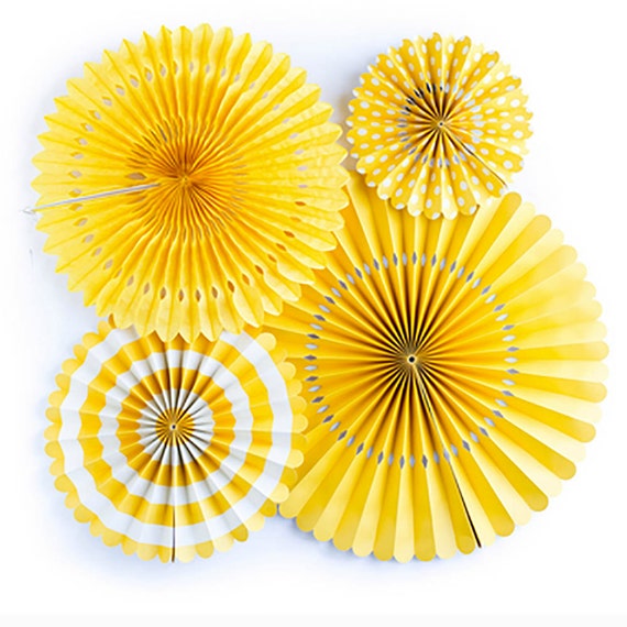 Yellow Paper Fan Decorations Yellow Party Decorations Yellow ...