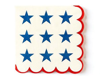 Blue Star Napkins | 4th of July Napkins | Patriotic Napkins | 4th of July Party Supplies | Paper Cocktail Napkins | All American Party