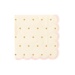 Pink Cocktail Napkins | Gold Polka Dot Napkins | Pink Baby Shower | Pink Birthday Party | Princess Party Supplies | Scalloped Napkins