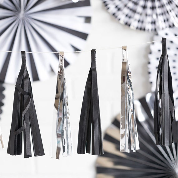black and white tassel garland