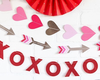 Valentines Day Garland 3pc Set, Includes Heart, XOXO, Arrow Party Garlands