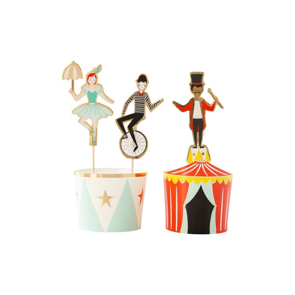 Zirkus Party Papier Backförmchen & Zirkus Cupcake Toppers