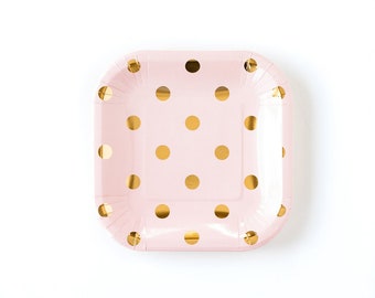 Pink & Gold Polka Dot Paper Dessert Plates