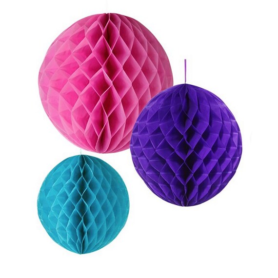 Honeycomb Balls in Aqua, Pink & Purple | Aqua and Purple Party Decorations - Mermaid Birthday Party Decor - Honeycomb Ball Decorations - Il_570xn