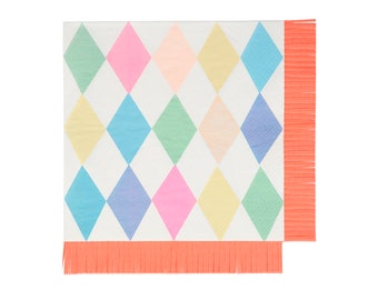 Pastel Harlequin Napkins with Fringe