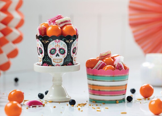 Sugar Skull - Paper Baking Cups - 50pc | Day of the Dead Celebration - Fiesta Dia de los Muertos - Paper Candy Cup - Sugar Skull Cup Il_570xn