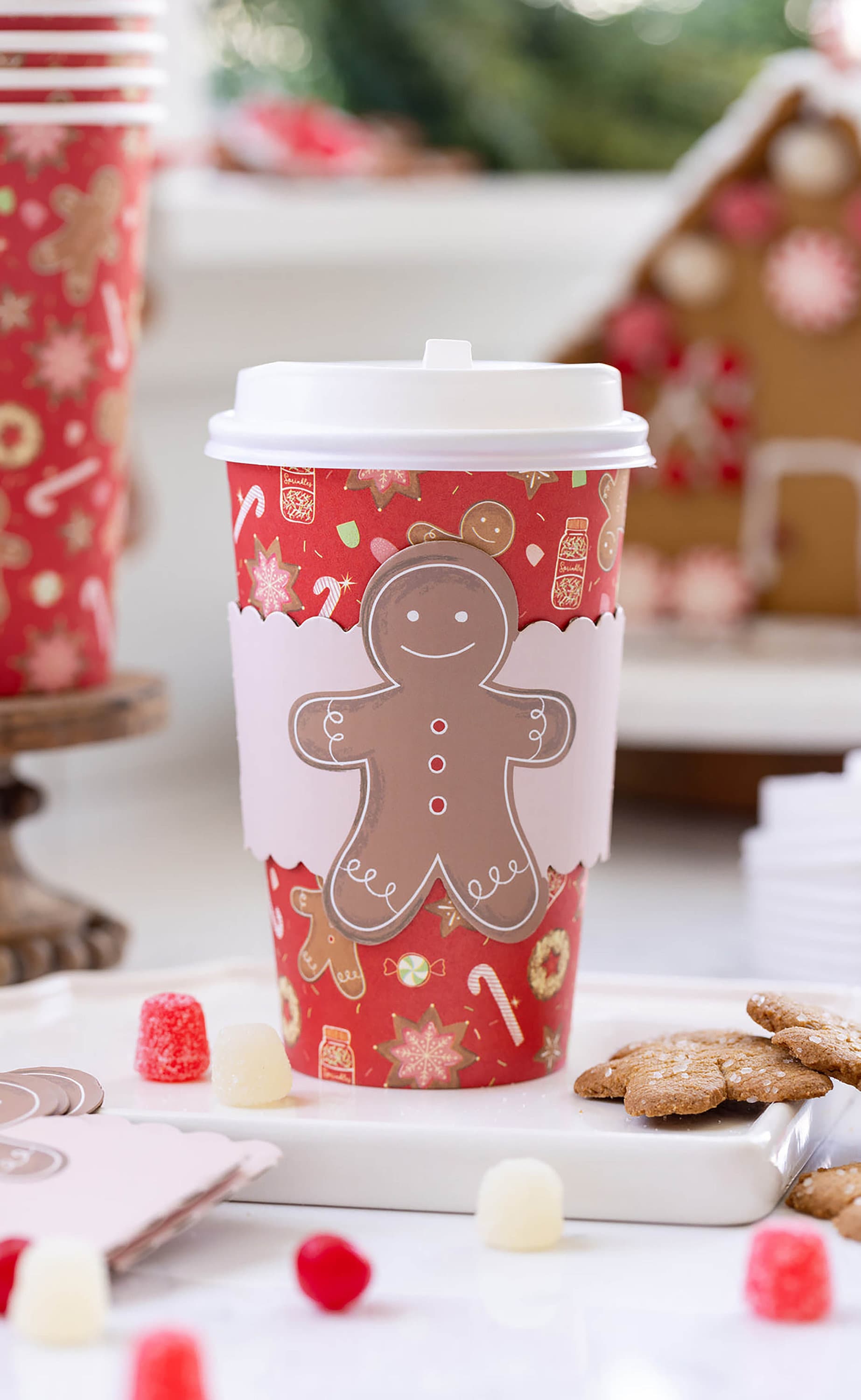 12 oz. Holiday Recyclable Paper Cup - Gingerbread Bash (Brown)