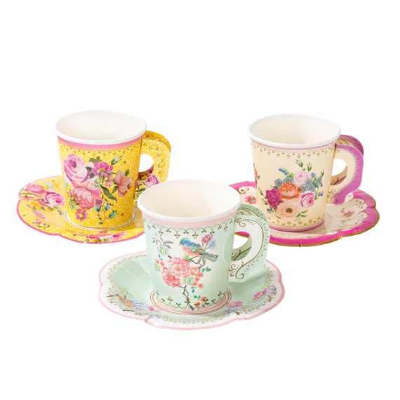 Paper Teacups - 24 cups | Tea Party Birthday - Tea Party Bridal Shower - Disposable Tea Cups & Saucer - Floral Cups - Vintage Tea Party - TS Il_570xn