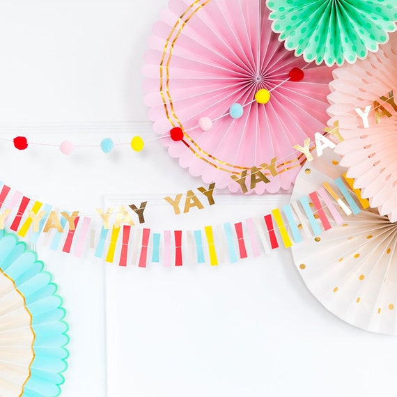 Colorful Mini Party Banner Set - 3pc | Rainbow Party Garland - Yay - Pom Pom Garland - Bright Birthday Party Decor - Grad Party Decor -HRP Il_570xn