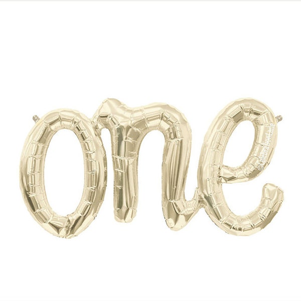 ONE, ballon de feuille or grand 30" en Script, premier anniversaire, un an ancien, numéro 1, or ballon numéro, Mylar lettres, gland de ballon, or