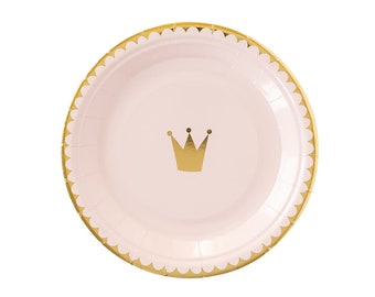 Princess Plates | Pink & Gold Paper Plates | Pink Birthday Party | Princess Party Supplies | Princess Baby Shower | Paper Dessert Plates