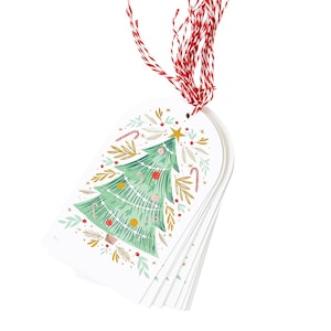 Large Xmas Gift Tags with Watercolor Inspired Christmas Tree Design