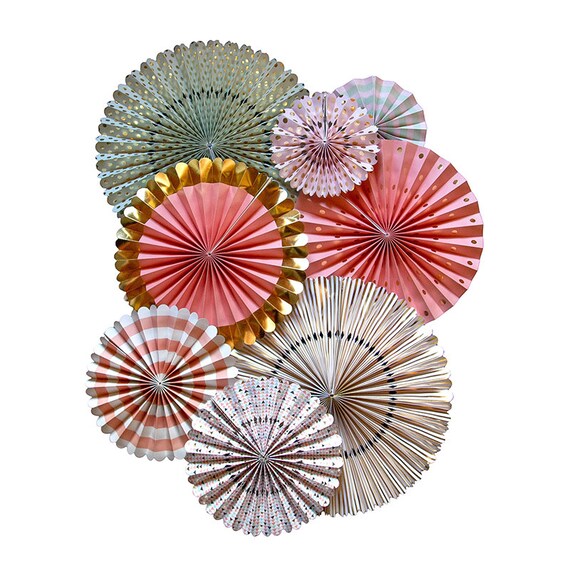 Paper Fan Decorations Coral Mint Green Pinwheel Decorations Paper Fan Wall Decor Mint Green Party Decor Paper Rosettes By The Parties That Pop Catch My Party