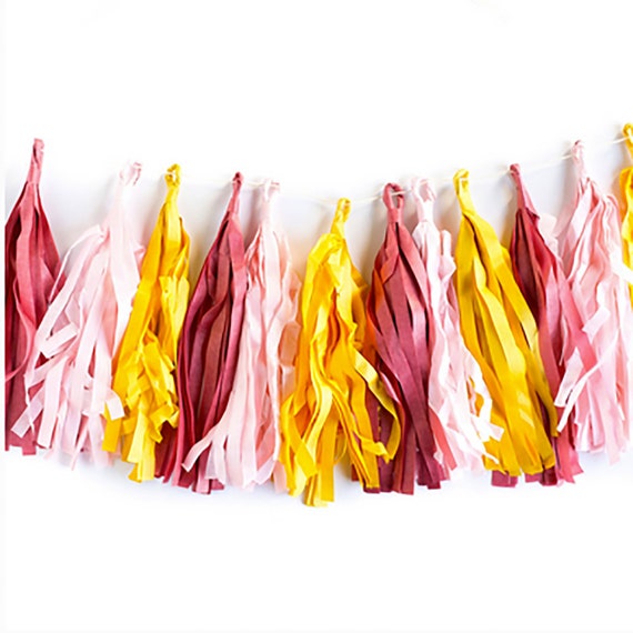 Pink Yellow Party Decorations Pink Garland Pink Tissue Etsy
