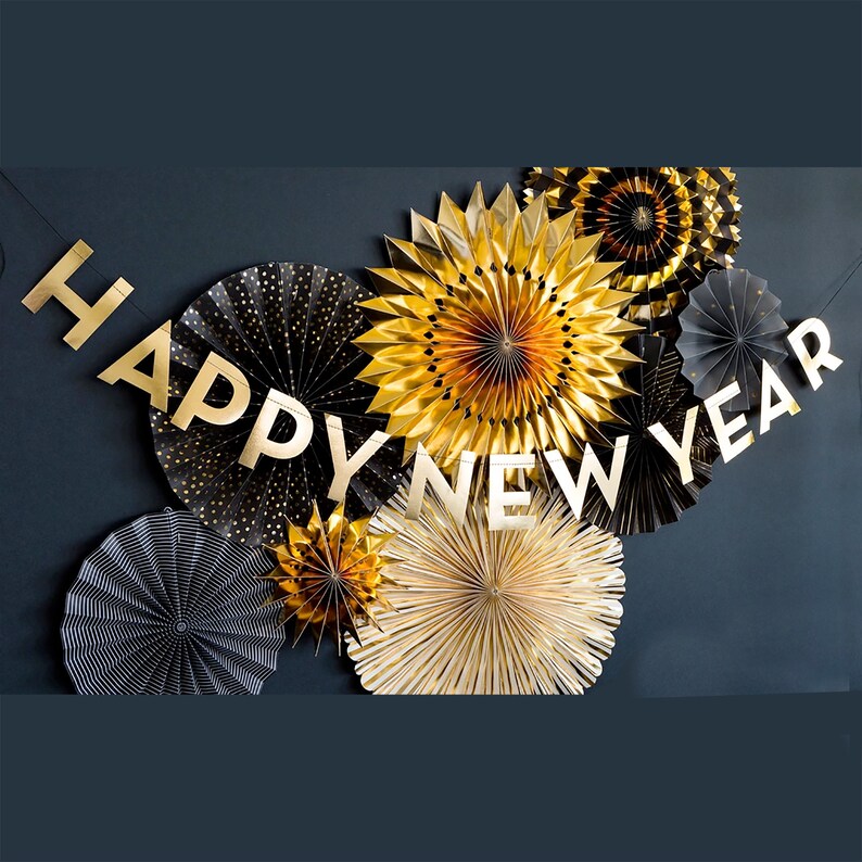 Happy New Year Banner | Gold New Years Eve Party Decorations - New Year Decorations - NYE Decor - New Years Eve 2020 - NYE Party Decor 