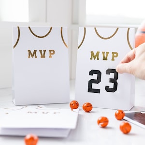 Basketball Party Favors | Custom Jersey with Numbered Sticker Sheets | Basketball Goodie Bags | Basketball Gift Bags | Basketball Team Gifts