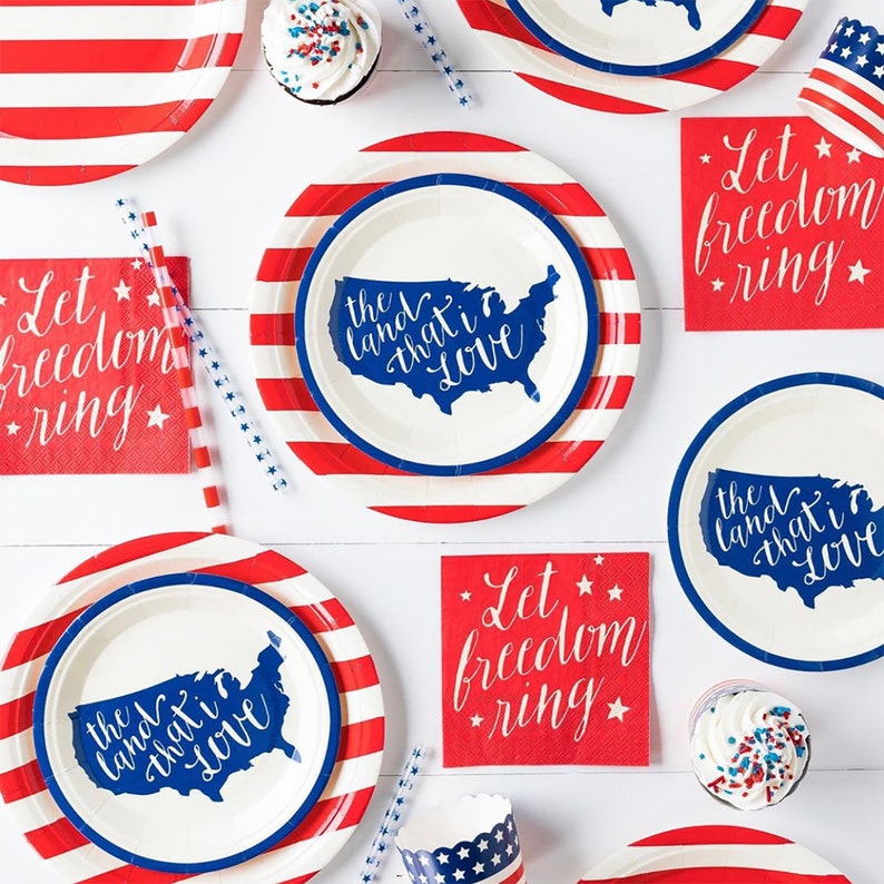Red Paper Plates 4th of July Plates Patriotic Paper Plates Etsy