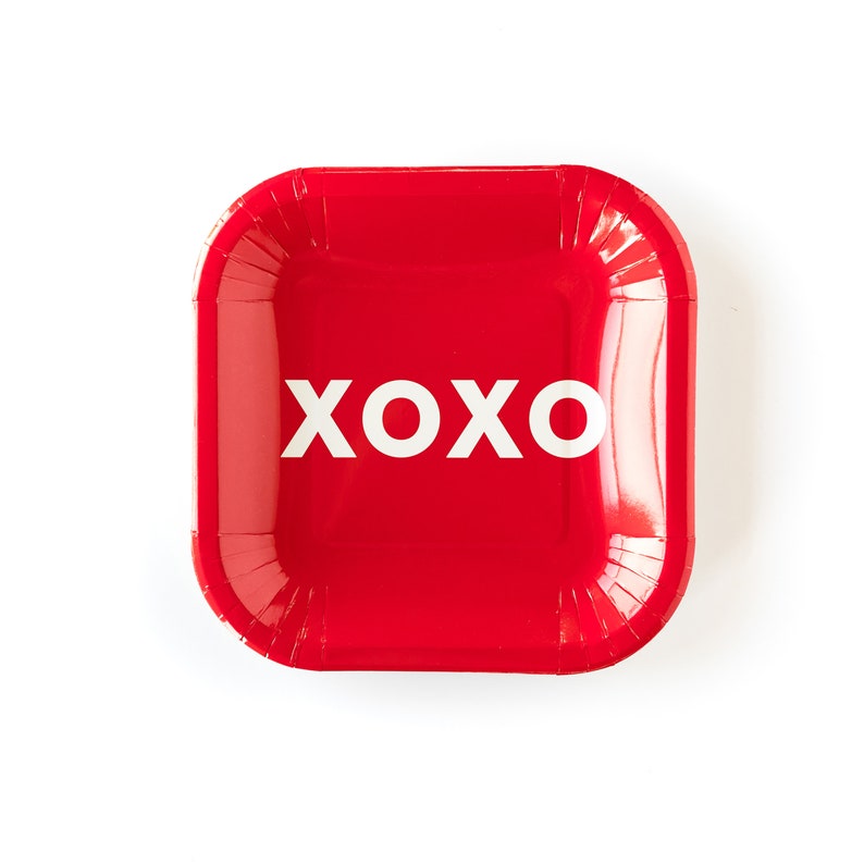 Valentines Plates Red & White Stripe or XOXO Red Paper Plates Small XOXO Plates