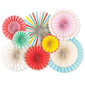 Paper Fan Decorations | Colorful Party Theme - Bright Pastel Color - Birthday Party Decoration - Paper Rosettes - Pinwheel Decoration - HRP