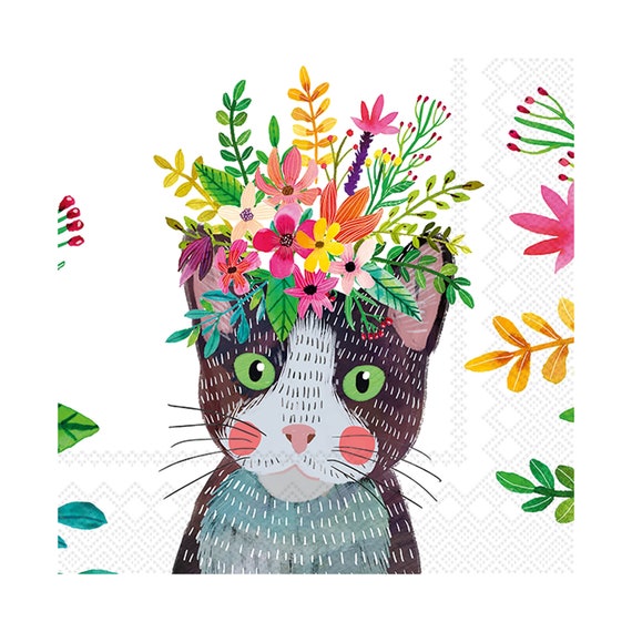 Cat Napkins | Cat Party Supplies - Cat Theme Party - Cat Birthday Party - Floral Napkins - Kitty Birthday - Mia Charro Cat - Kitty Birthday Il_570xn