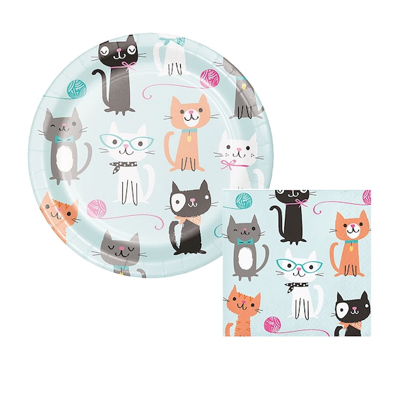 Cat Plates Cat Napkins Cat Party Supplies Cat Paper Plates Cat Birthday Party Cat Themed Party Cat Party Kitten Birthday By The Parties That Pop Catch My Party
