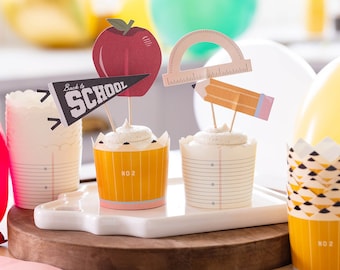 Back to School Party | Paper Baking Cups & Cupcake Toppers| | Back to School Bash | First Day of School Party | Classroom Party Ideas