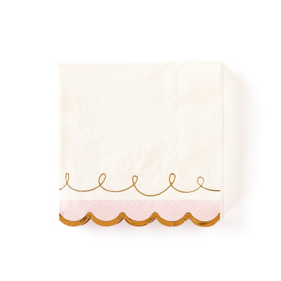 Pink & Gold Napkins | Pink Paper Napkin - Pink Birthday Party - Pink Baby Shower - Pink Bridal Shower - Scalloped Napkin - Light Pink Napkin Il_570xn