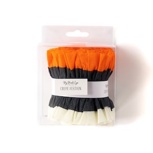 Orange Party Streamer | Halloween Party Decorations | Ruffled Crepe Paper Streamer | Black Party Streamer | Orange Party Decor
