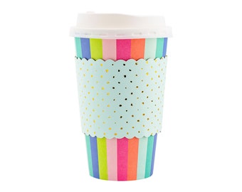 Regenbogenbecher | Einweg-Kaffeetassen | Regenbogen-Partyzubehör | Kaffeetasse aus Papier mit Deckel | Regenbogen-Geburtstagsparty-Zubehör | Regenbogenparty