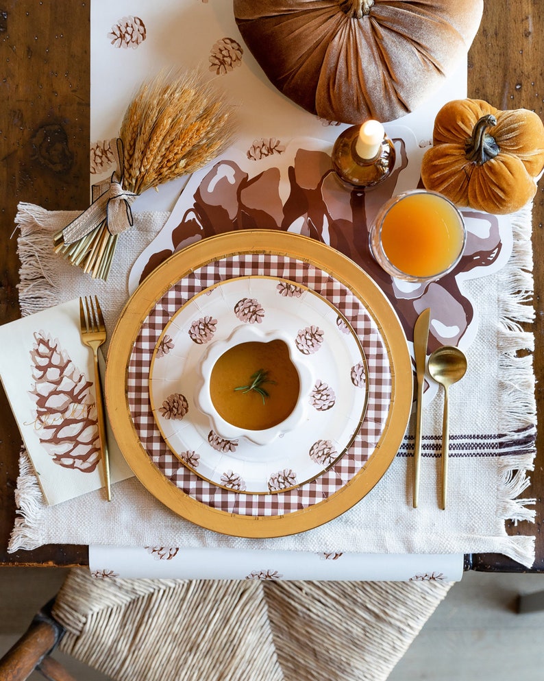 Brown Gingham Paper Dinner Plates Fall Charger Plates - Etsy