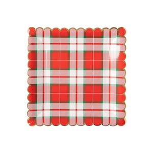 Red Christmas Plaid Paper Plates | Holiday Plates | Paper Dinner Plates | Red Paper Plates | Disposable Plates | Plaid Plates | Party Plates