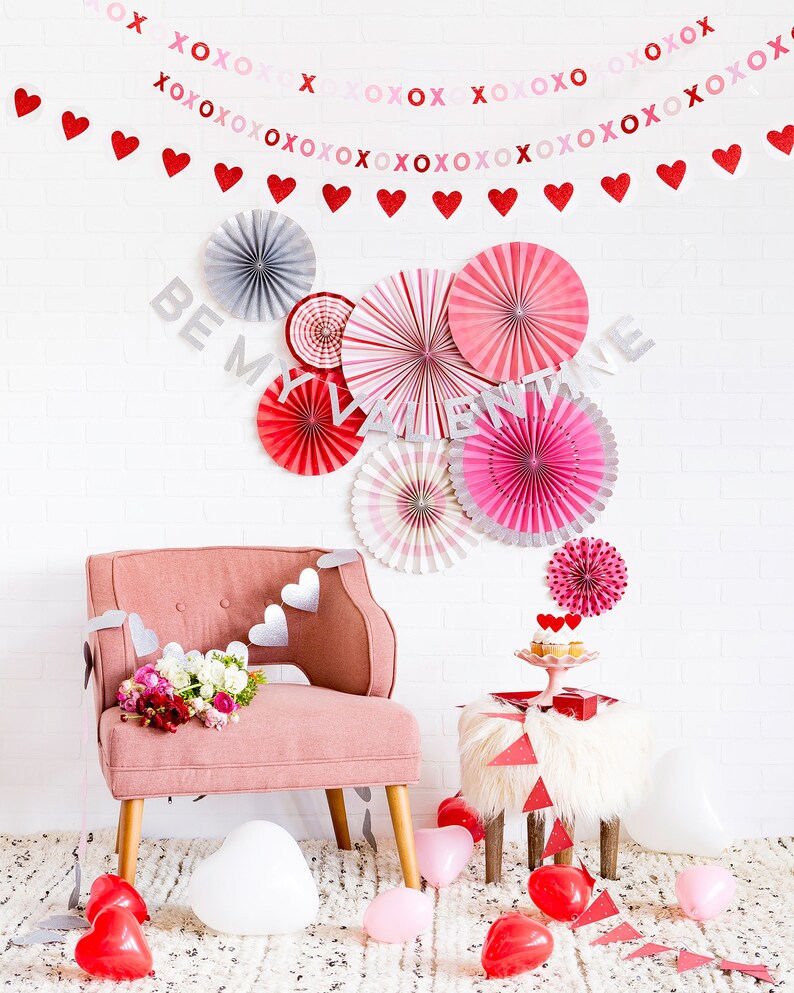 Valentines Plates Red & White Stripe or XOXO Red Paper Plates image 4