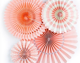 Pink Coral Pinwheel Fans | Coral Pink Pinwheel Backdrop Paper Pinwheel Fans Coral Bridal Shower Coral Wedding Backdrop Coral Party Decor