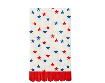 Patriotic Red, White & Blue Star Party Napkins with Red Fringe