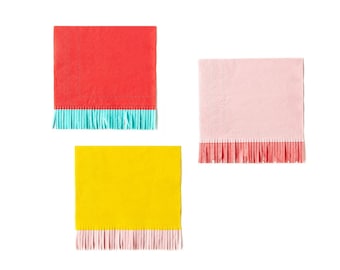 Fringed Decorative Party Paper Napkins - 3 Unique Bright Color Combinations in Each Set of 18