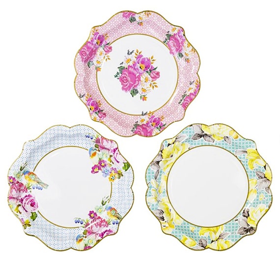 Floral Party Plates | Bridal Tea Party Paper Plate- Floral Bridal Shower - Wedding Shower - Bridal Brunch - Shabby Chic Garden Party - TS Il_570xn