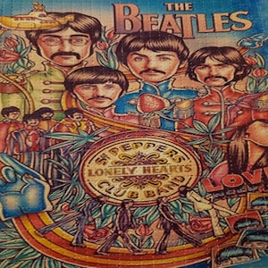 Original Beatles timeline history cartoon characters vintage style Blotter Art Print