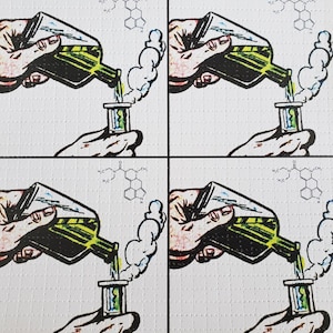 Original Mixing The Magic Potion retro art style Blotter art print.