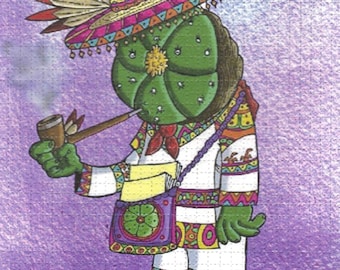 Impressão artística rara original do homem-botão de peiote