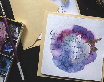 Hummingbird | colibrí | Central American native legend | hand painted card