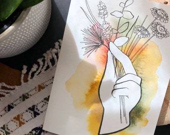 Floral Watercolor Card - Great for framing
