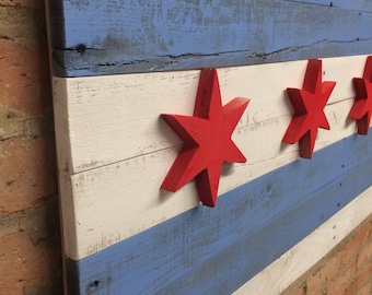 LargeReclaimed Wood Rustic Chicago Flag