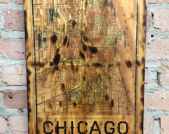 Vintage Map of Chicago Rustic Wall Art