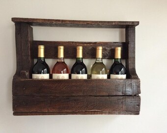 Small Reclaimed Wood Wall Mounted Wine Bottle Rack
